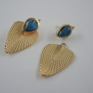 Earrings stainless steel sheet blue stone