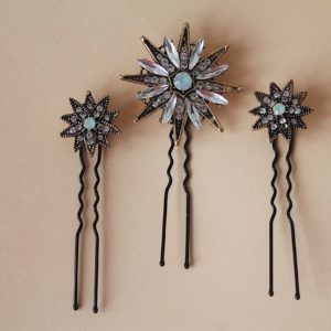 Pack of three old gold star hairpins