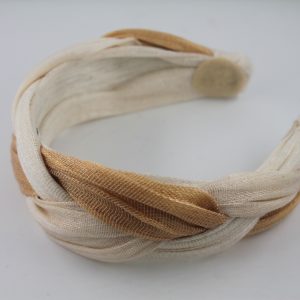 Sinamay silk cross headband in golden tones
