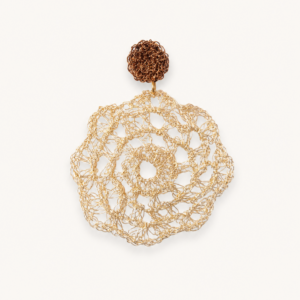 Pendientes XL Dorados de Crochet con Detalle Marrón