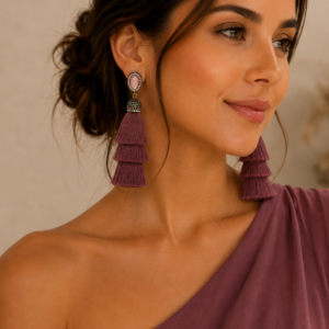 Pendientes largos de flecos rosa 10 cm | Invitada