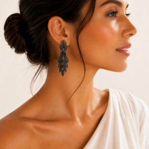 Pendientes largos azul marino y dorado | Invitada