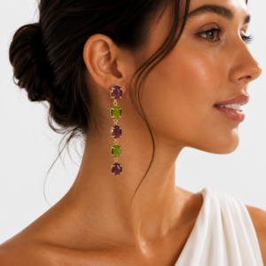 Pendientes largos verde lima y morado ciruela | Invitada