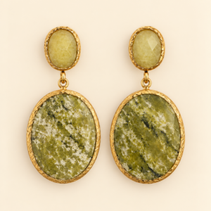 Pendientes Verde Oliva Efecto Piedra con Detalles Dorados